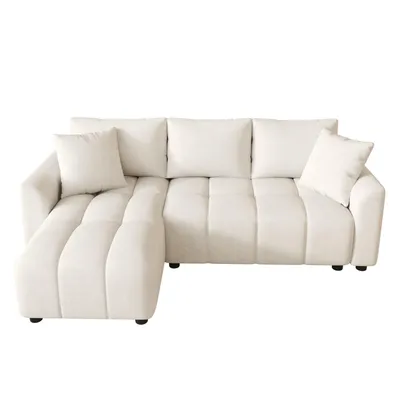 Produktbild von 3-Sitzer Sofa, wandelbares L-förmiges Ecksofa, Chenille Stoff, mit 2 Zierkissen, geeignet für Wohnzimmer und Wohnung, Beige