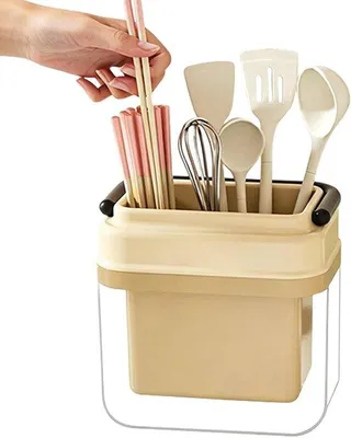 Productafbeelding van Keukengerei Houder - Bestek Afdruiper - Keuken Organiseren - Vochtcontrole Ontwerp - 19x19x15 cm - Lichtgeel