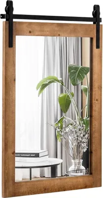 Immagine prodotto di Specchio da parete rustico con cornice in legno e supporto in metallo, 76x56 cm