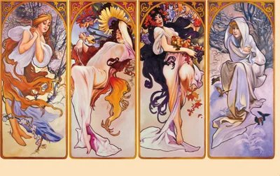 Obrázok produktu pre Alfons Mucha umelecký tlač obrazu - Štyri ročné obdobia, 1896 (120 x 180 cm)