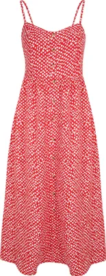 Produktbild von LASCANA Sommerkleid aus Leinenmix mit Baumwolle und Pünktchendruck rot-creme-bedruckt Größe 38