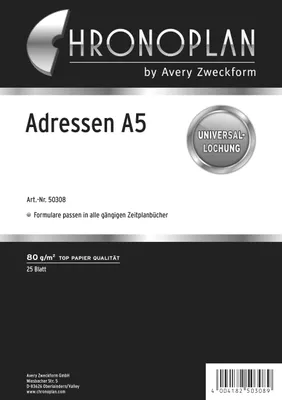 Produktbild von Chronoplan 50308, Adressen Blatt, A5, weiß
