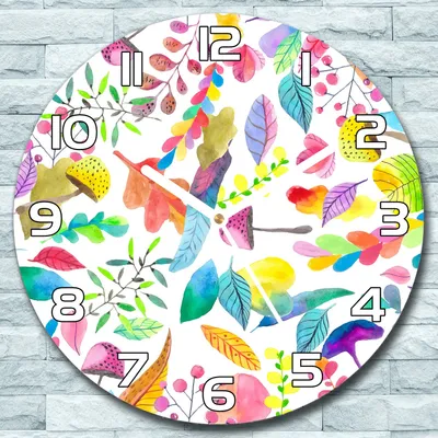 Produktbild von Wanduhr aus Glas Rund fi 30 Bunte Herbstblätter Quarz Deko Wohnzimmer Büro