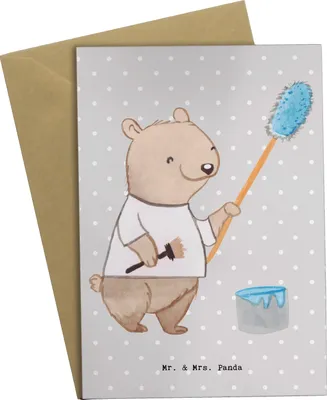 Produktbild von Mr. & Mrs. Panda babykarte Maler Herz - Grau Pastell - Geschenk, Malerbetrieb, Grußkarten, weihnachtskarten, Gesellenprüfung, Renovieren, hochzeitskarten, Tapezieren
