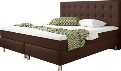 Produktbild von Boxspringbett KN0014 180x200 cm Webstoff Braun mit Topper-Optik