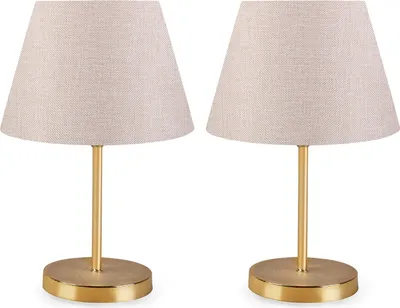 Produktbild von Opviq, Hochwertiges Tischlampen-Set (2 Stück), Cremefarben, 37 cm hoch | 100% PVC, Metallbeine, Schirmdurchmesser: 22 cm | Elegantes Design für modernes Wohnen und Hotels.