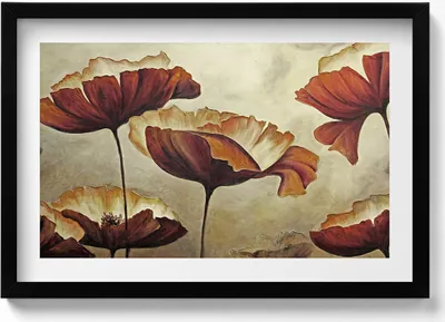 Produktbild von Gemalte Mohnblumen– Wandbild mit Rahmen – Gerahmtes Bild  – Wanddekoration – 60x40 cm –  Schwarz Rahmen