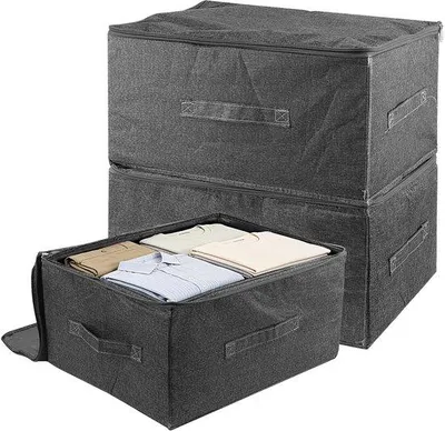 Image de Système de rangement en tissu non tissé - Coffret de 3 pièces - 40 x 30 x 25 cm - Pliable - Gain de place - Organisateur de placard