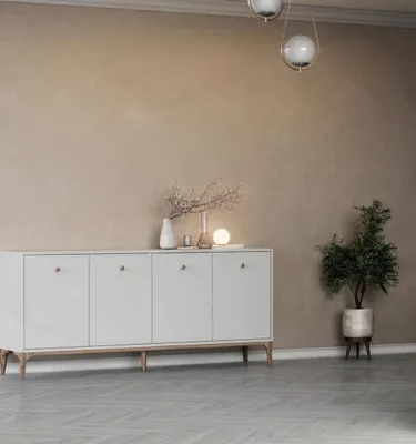Obrázek produktu pro Moderní bílá komoda do jídelny, dřevěná, minimalistický styl, stylový nábytek
