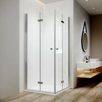 Produktbild von EMKE sprchový kút 75x120x185cm rohové vstupné skladacie dvere krídlové dvere sprchová zástena číre sklo 6mm ESG bezpečnostné sklo s nano vrstvou na oboch stranách