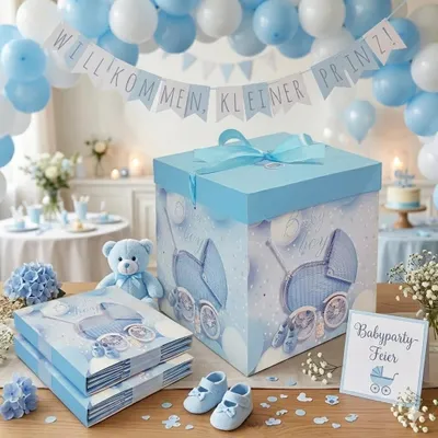 Produktbild von Baby Geschenkbox Geburt Babyshower Taufe Geschenkverpackung 20x20x20cm Blau