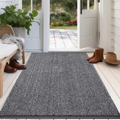 Image de Tapis d'entrée intérieur, 86 x 150 cm, gris, rectangulaire, lavable, antidérapant