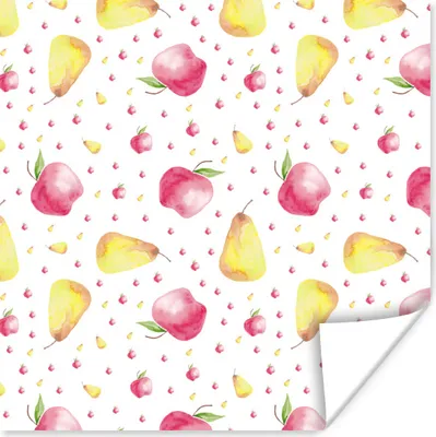 Produktbild von MuchoWow® Poster Birnen - Äpfel - Aquarell 100x100 cm - Babyzimmer