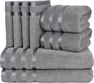 Produktbild von Unyqoos® Handtuch-Set 8-teilig (2 Duschtücher, 2 Handtücher, 4 Waschlappen) Anthrazit, weich gewebt, 100% gekämmte Baumwolle,