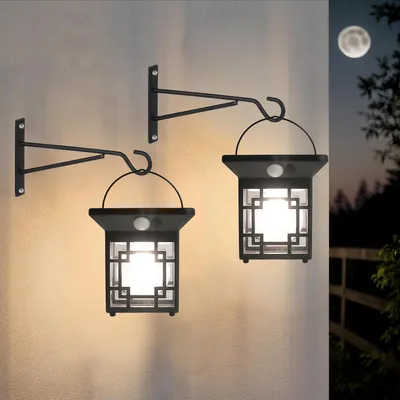 Produktbild von Solar-Wandleuchten Wasserdicht mit Bewegungsmelder Set 2 Schwarz