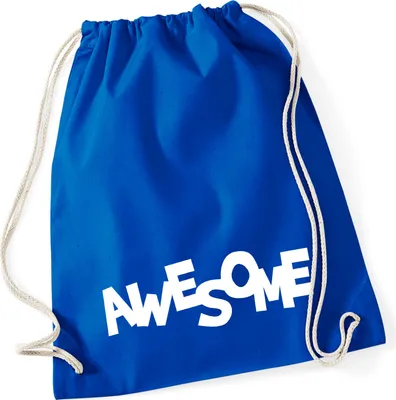 Produktbild von Huuraa Turnbeutel Awesome Schriftzug 12 Liter Bright Royal Baumwolle Rucksack Geschenkidee