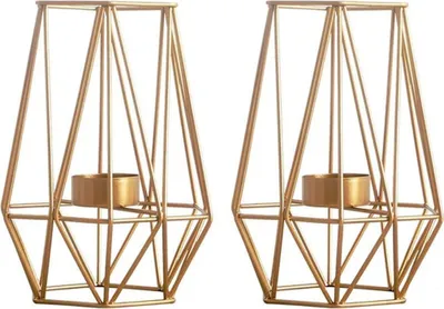 Produktbild von 2 Stück Metall Sechseck Geformt Geometrisches Design Teelicht Votiv Kerzenhalter, Eisen Hohl Teelicht Kerzenhalter für Vintage Hochzeit Dekoration, Gold Teelichthalter für Weihnachten Deko