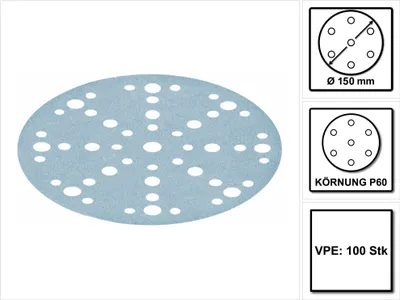 Produktbild von Festool STF D150/48 Schleifscheiben Granat P60 150 mm 100 Stk. ( 2x 575161 ) für RO 150, ES 150, ETS 150, ETS EC 150, LEX 150, WTS 150, HSK-D 150