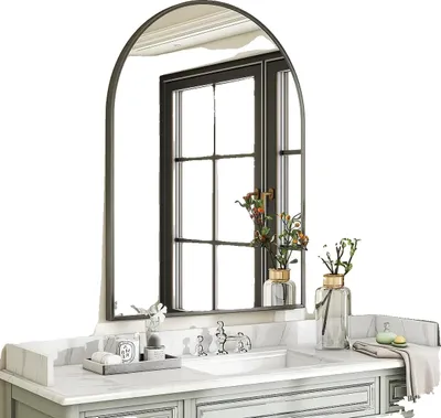 Image de Miroir de salle de bain, cadre, fixation murale, bombé 96 x 66 cm, noir, aluminium