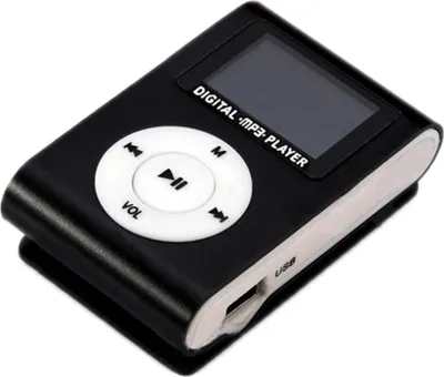 Produktbild von Tragbarer Mini-MP3-Musikplayer mit Metallgehäuse und Clip-Design auf der Rückseite, Mini-LCD-Bildschirm, Schwarz