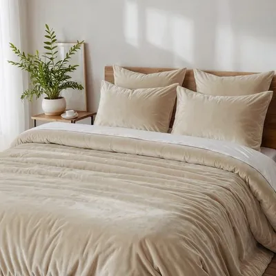 Produktbild von COZYOR Kuschel-Bettwäsche, plüsch, mit verstecktem Reißverschluss, 135x200cm+40x80cm, beige