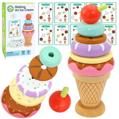 Zdjęcie produktu dla WOOPIE GREEN Drewniane Lody Układanka Montessori Cukiernia 12 el.