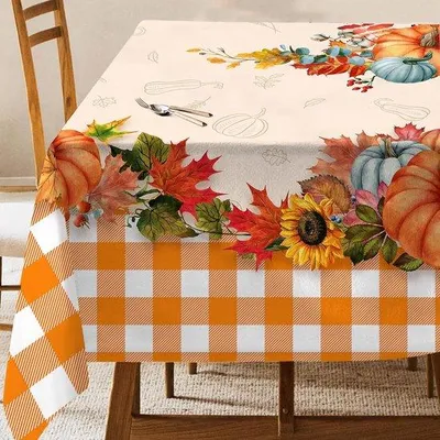 Produktbild von Orangefarbenes, rechte, herbstliche Tischüberwurf mit Kartoffelmotiv, 152 x 213 cm, für Wohnzimmer, Küche und Restaurantdekoration