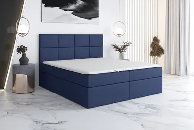 Produktbild von Boxspringbett LION 200x200 mit 2 Bettkästen, Bonell-Matratze und Topper. Farbe: Blau.