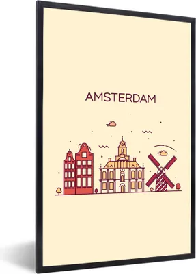 Produktbild von MuchoWow® Gerahmtes Poster Amsterdam - Skyline - Niederlande 20x30 cm - Poster mit Schwarzem Bilderrahmen Wandposter Rahmen Foto Bilder - Drucken - Bilder Poster im Rahmen
