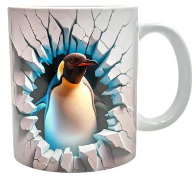 Keramikbecher 325 ml mit 3D-Pinguin und Risseffekt