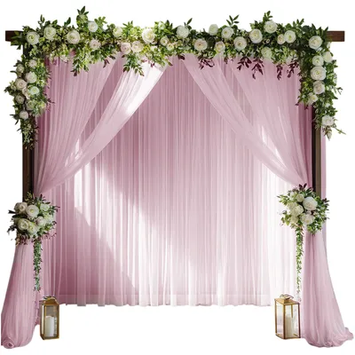 Produktbild von 2 Stück Hochzeit Vorhang Hochzeitsbogen, Deko Tüll Gardinenschals für Party Torbogen Zeremonie, Rosa 150x300cm