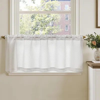 Image de Voilage de cuisine - Semi-opaque - Blanc - 45 x 125 cm - Rideau bistro à passants