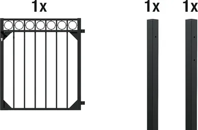 Zdjęcie produktu dla Alberts 510114 Pojedynczy zestaw bramowy Krąg, do osadzenia w betonie, czarny matowy, wysokość 100 cm, szerokość 1 m