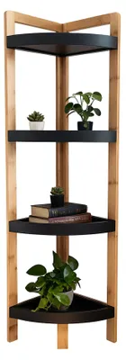 Productafbeelding van Relaxdays Hoekrek met planken, bamboe, lichtbruin-zwart