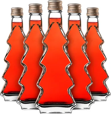 Image de KADAX Bouteilles en verre en forme de sapin, 200ml, 5 pièces, Bouteilles de Noël avec bouchon à vis, Bouteilles à liqueur pour Noël, Bouteilles à liqueur vides à remplir (or)