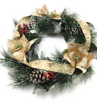 Weihnachtskranz mit Tannenzapfen, Beeren, Ø 49 cm, Grün
