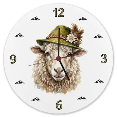 Produktbild von Schaf mit alpenländischem Trachtenhut Wanduhr aus Alu