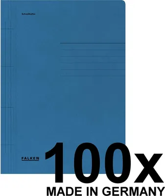 Produktbild von Falken 80000201 Schnellhefter 100er Pack aus Recycling-Karton für DIN A4 kaufmännische und Behördenheftung BLAU - Blauer Engel Hefter ideal für Büro und Schule  Germany