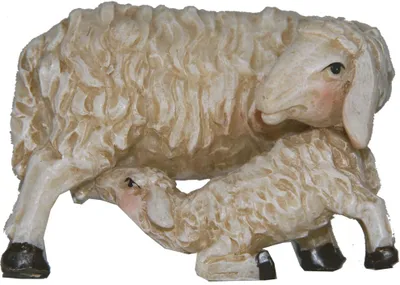 Produktbild von FADEDA Mutterschaf mit Lamm   / Höhe:5 cm / handbemalt / detailgetreue Krippen Figuren - Weihnachten Tisch Dekoration Krippe Zubehör