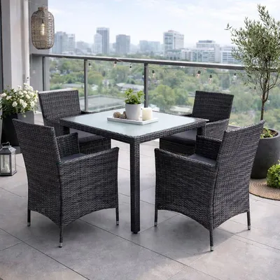 Produktbild von Polyrattan Sitzgruppe Gartenmöbel Set Rattan Gartenset Essgruppe Anthrazit Grau