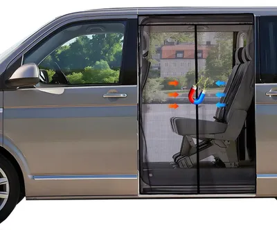 Obrázok produktu pre Magnetická sieťka proti komárom pre VW T5 T6, posuvné dvere, sieťka proti hmyzu, ochrana pred slnkom, vhodná na kempovanie