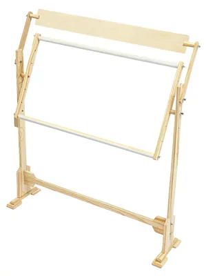 Produktbild von Stickständer - Bodenständer für Stickrahmen - 360° Verstellbar - 5 Höhenstufen - Kiefernholz - Traglast 10 kg - Hellgrau