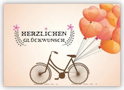 Produktbild von Wunderschöne Geburtstagskarte mit Fahrrad und vielen Luftballons:Herzlichen Glückwunsch
