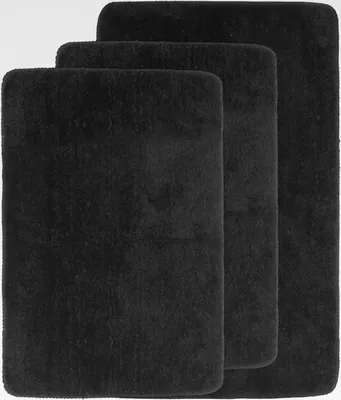 Produktbild von 3 Stück Badezimmerteppich Set, 40 x 60 cm und 50 x 80 cm Schwarz Badematte, Badteppich Teppiche für Badezimmer