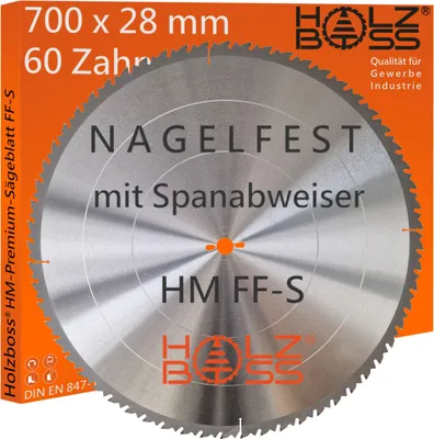 Produktbild von Holzboss ® HM-Sägeblatt " Nagelfest mit Spanabweiser " Typ FF-S 700 x 28 mm 60 x Zahn Bauholz Kreissägeblatt Brennholz Schalholz Profisägeblatt 700x28