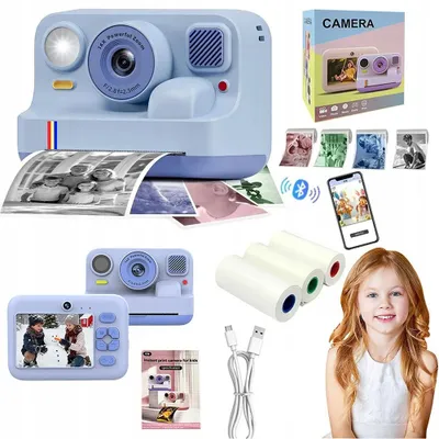 Produktbild von Kinderkamera - Digitalkamera - 1080p HD - Dual-Selfie-Kamera - Sofortdruck - Druckpapier - 1300 mAh - Blau