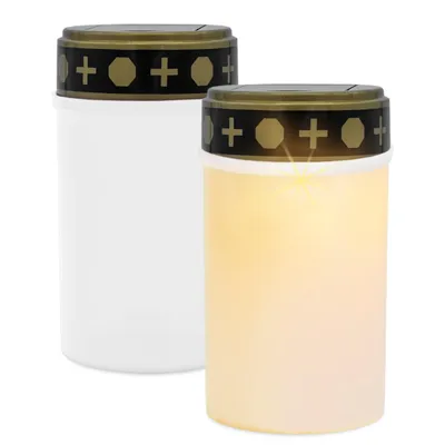 Image de Lumière solaire LED pour tombe avec effet scintillant, lot de 2 - blanc - Bougie artificielle pour tombe, blanc chaud, avec piquet - Bougie commémorative, bougie funéraire, lanterne pour tombe