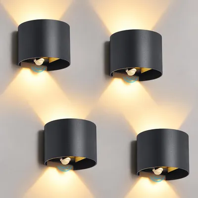 Produktbild von ZMH LED Außenwandleuchte 4ER IP54 Rund Mit Bewegungsmelder 6W 3000K Einstellbarer Abstrahlwinkel Wandlampe Außenleuchte für Eingang Flur Balkon