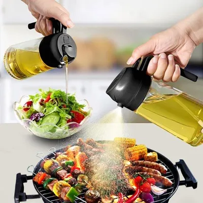 Immagine prodotto di Contenitore in vetro 2 in 1 per olio vegetale, olio vegetale per friggitrice ad aria, olio vegetale per cucinare, contenitore per olio di colza, olio vegetale in vetro per cucinare, friggere, grigliare e condire insalate, 470 ml