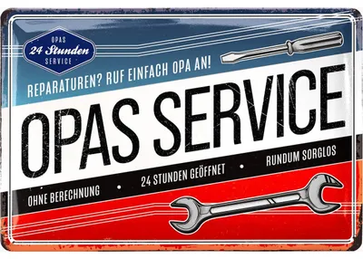Produktbild von Retro Blechschild OPAS SERVICE, Schild Werkstatt OPA, Geburtstagsgeschenk oder Vatertagsgeschenk Schild für Opas, lustige retro Deko